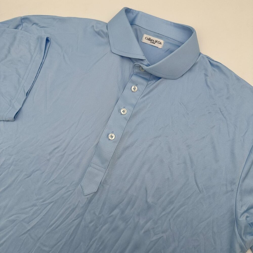 NWOT Collars & Co Men's Cutaway Collar Dress Polo Shirt, Size XL, Light Blue